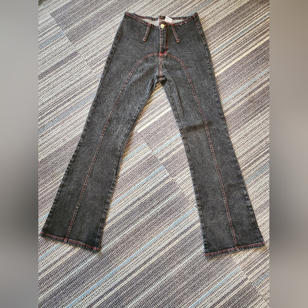 Y2K Watch L.A. Flare Jeans Stone Wash Gray With Red Stitch